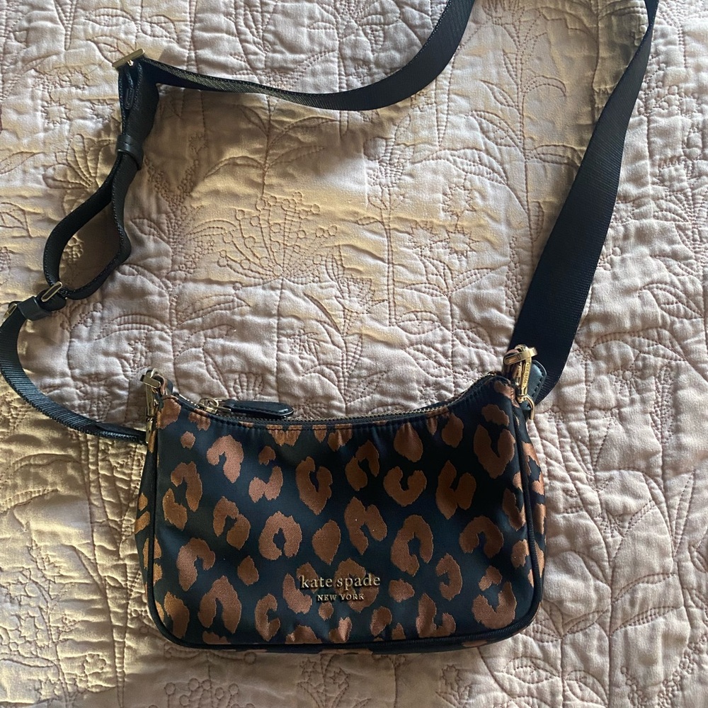 Kate Spade Black and Brown Crossbody Bag with Animal Print